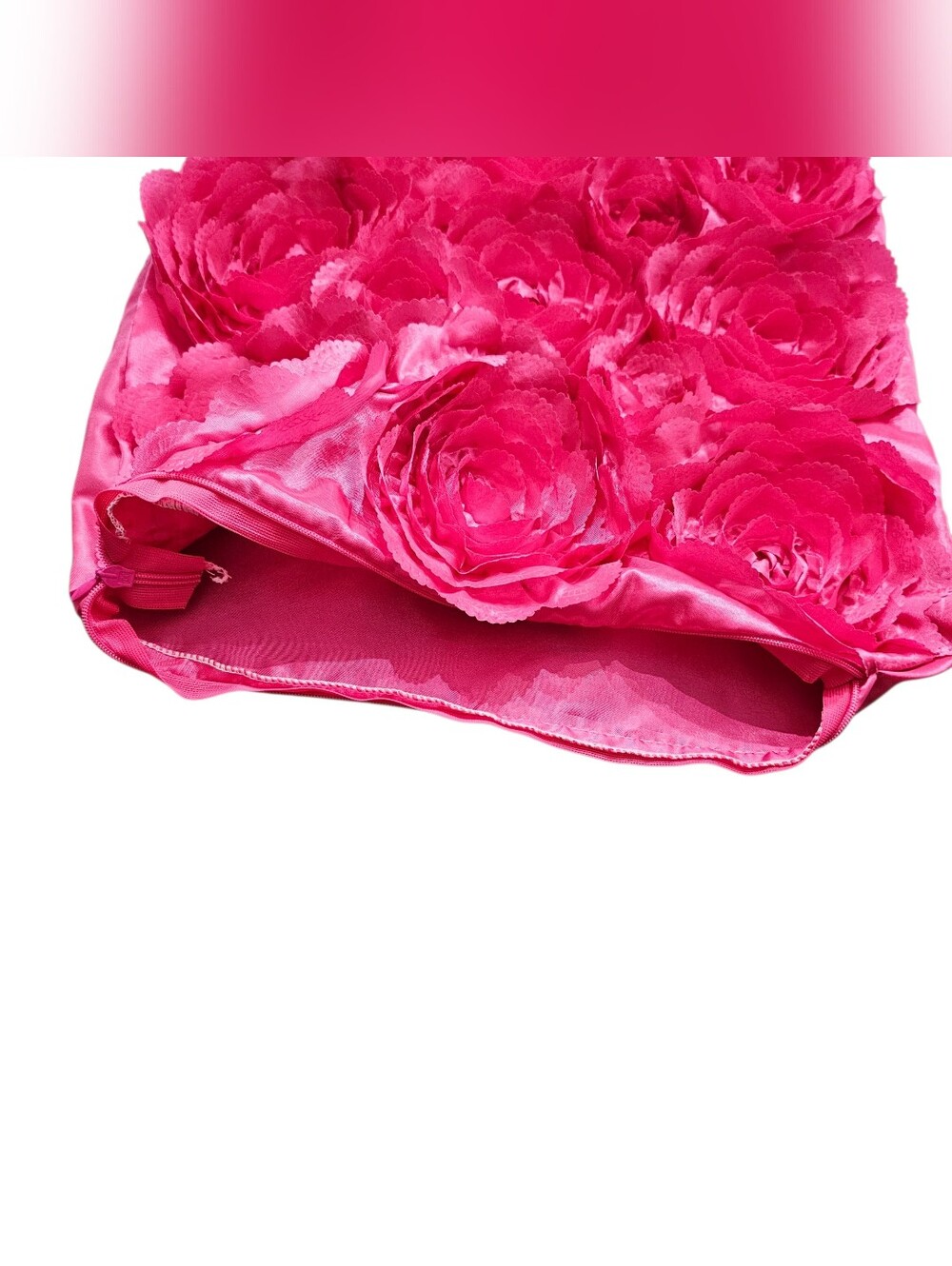 Pink 3D Rose Flower Decorative Pillow Case Satin Floral Cushion Cover 15"x16" - Picture 4 of 5